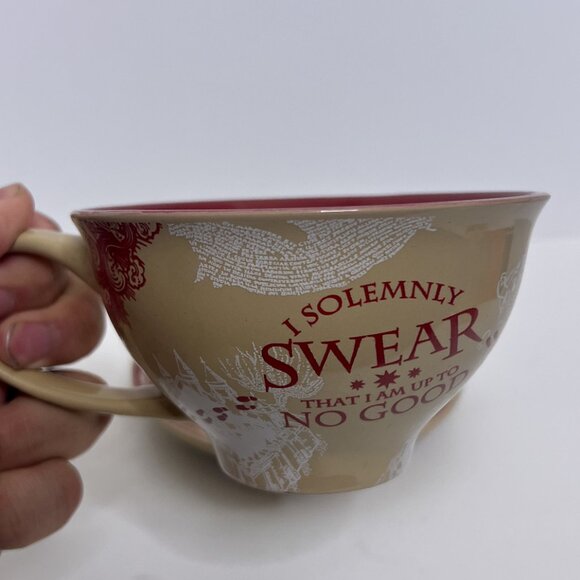 Harry Potter Marauder's Map Teacup & Saucer 12oz "I Solemnly Swear" No Box - Picture 2 of 8